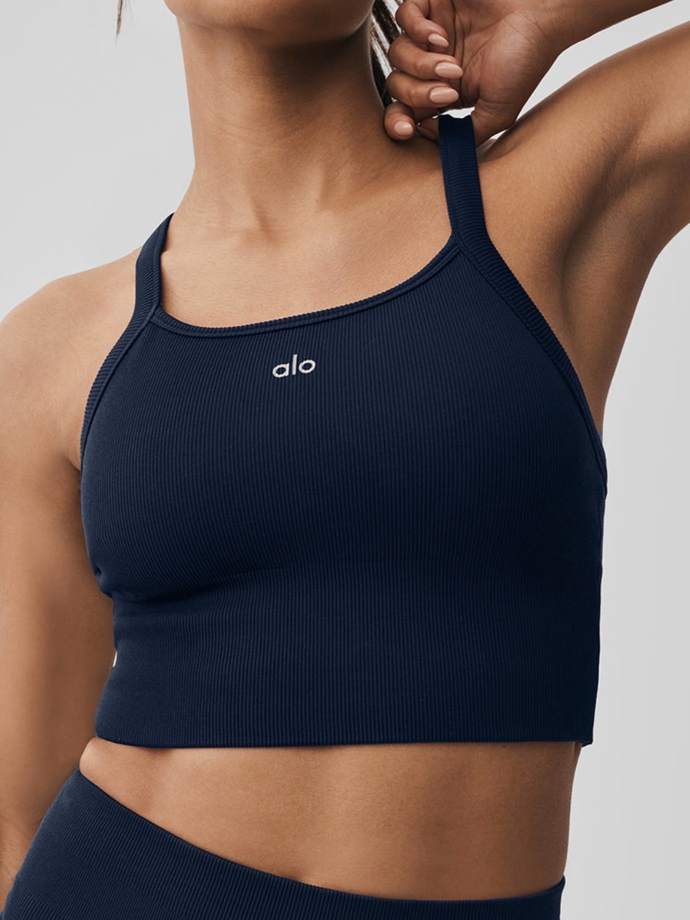 ALO Yoga Navy Ribbed Cropped Sports Bra Tank M